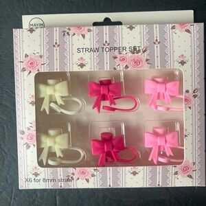 NIB Bow Straw Toppers, set of 6